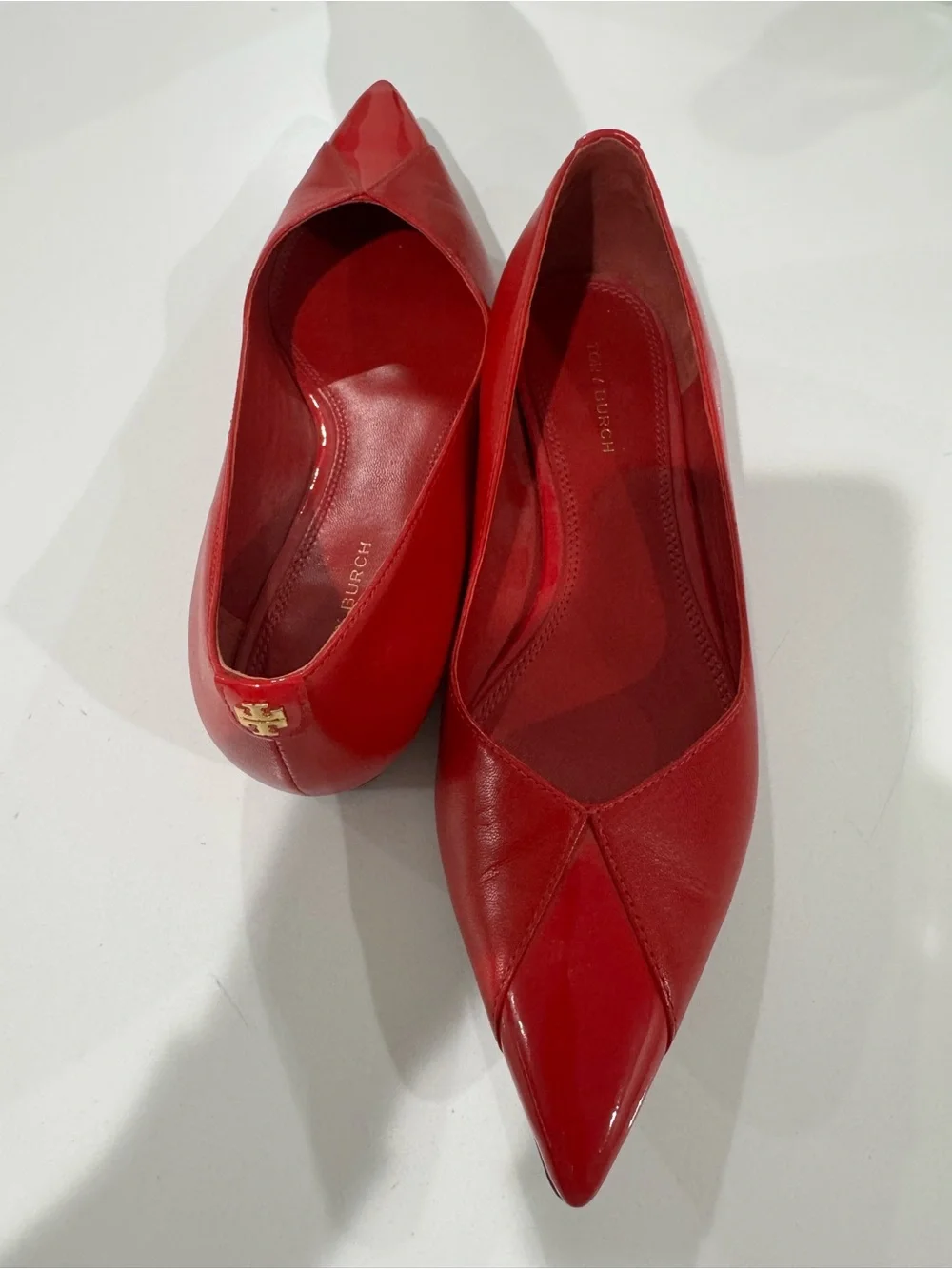 Tory Burch Red Pointed-Toe Leather Flats